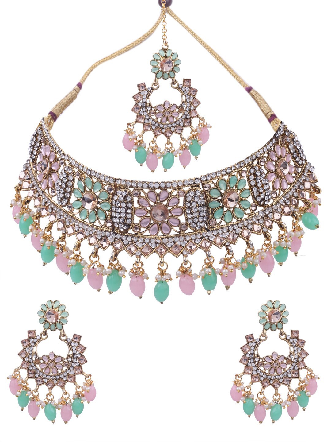 

AASHISH IMITATION Gold-Plated Stone Studded & Beaded Jewellery Set