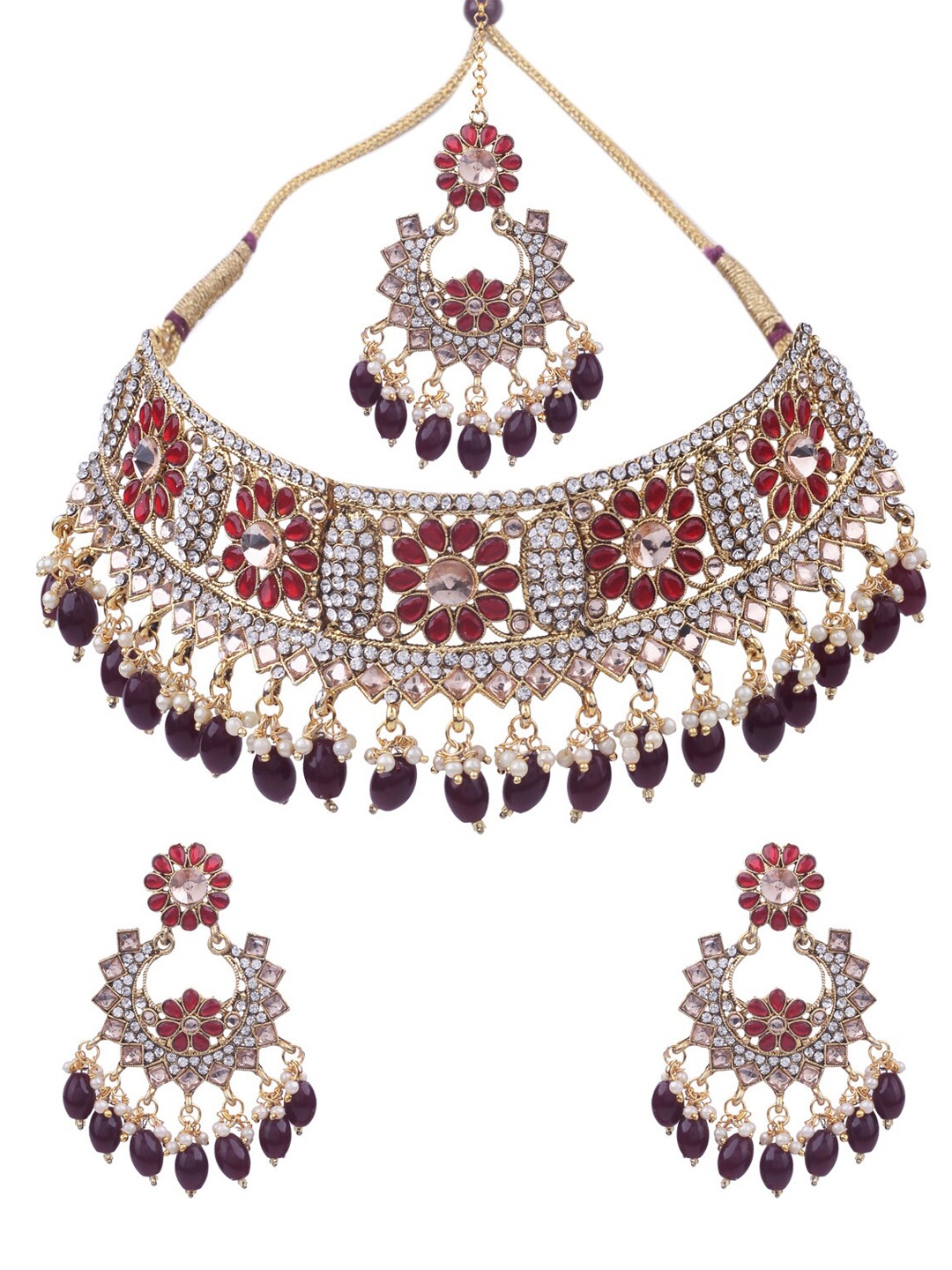 

AASHISH IMITATION Gold-Plated Stone Studded & Beaded Jewellery Set