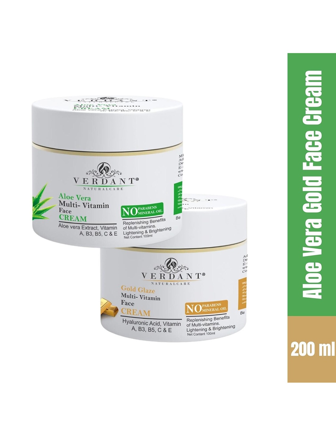 

Verdant Natural Care Aloe Vera Face Cream & Gold Face Cream Combo-200ml Each, Na