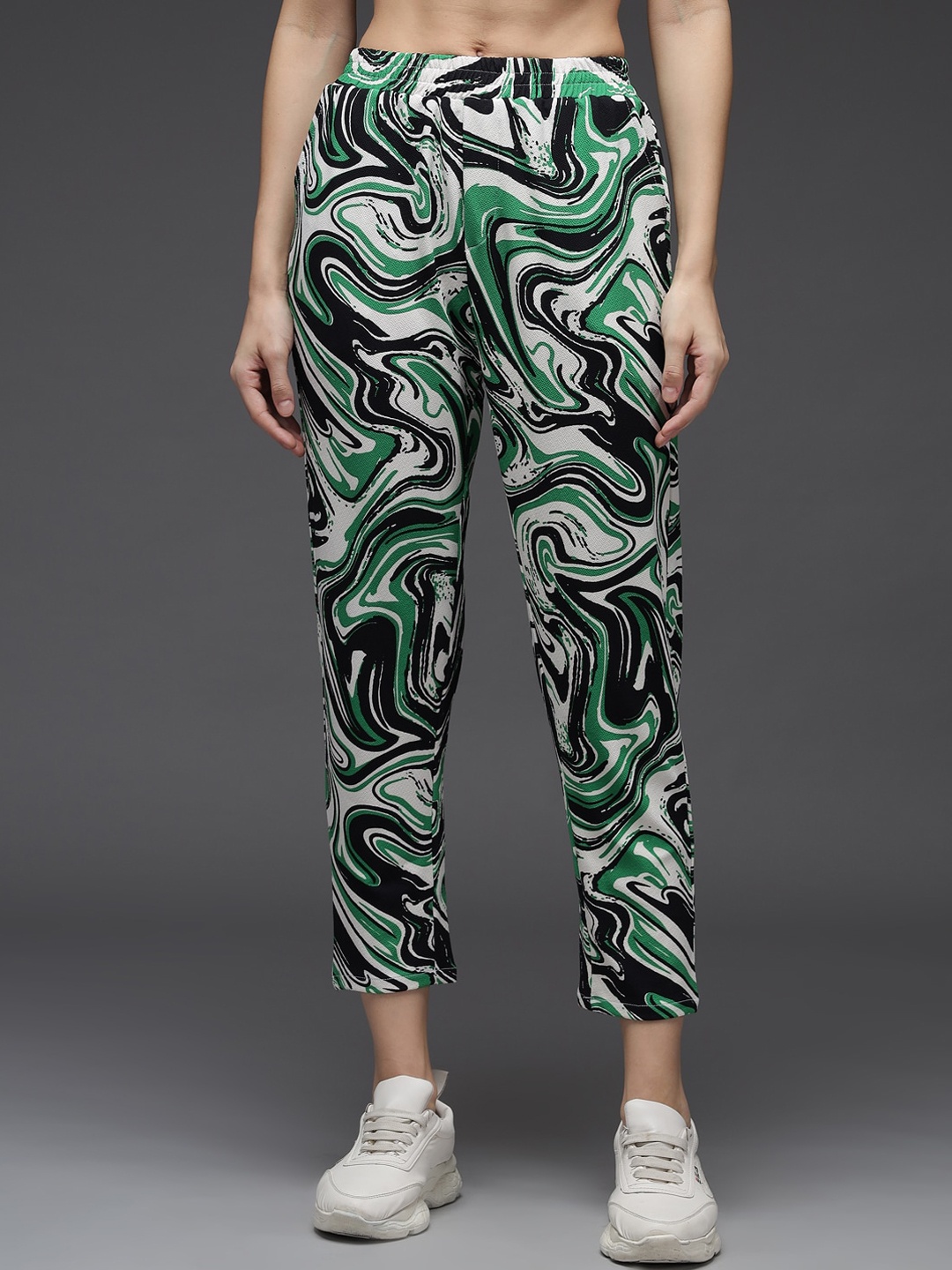 

BAESD Women Abstract Printed Smart Cropped Trousers, Green
