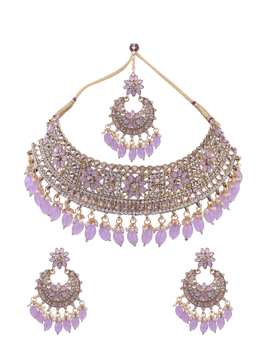 

AASHISH IMITATION Gold-Plated Stone Studded & Beaded Choker Jewellery Set
