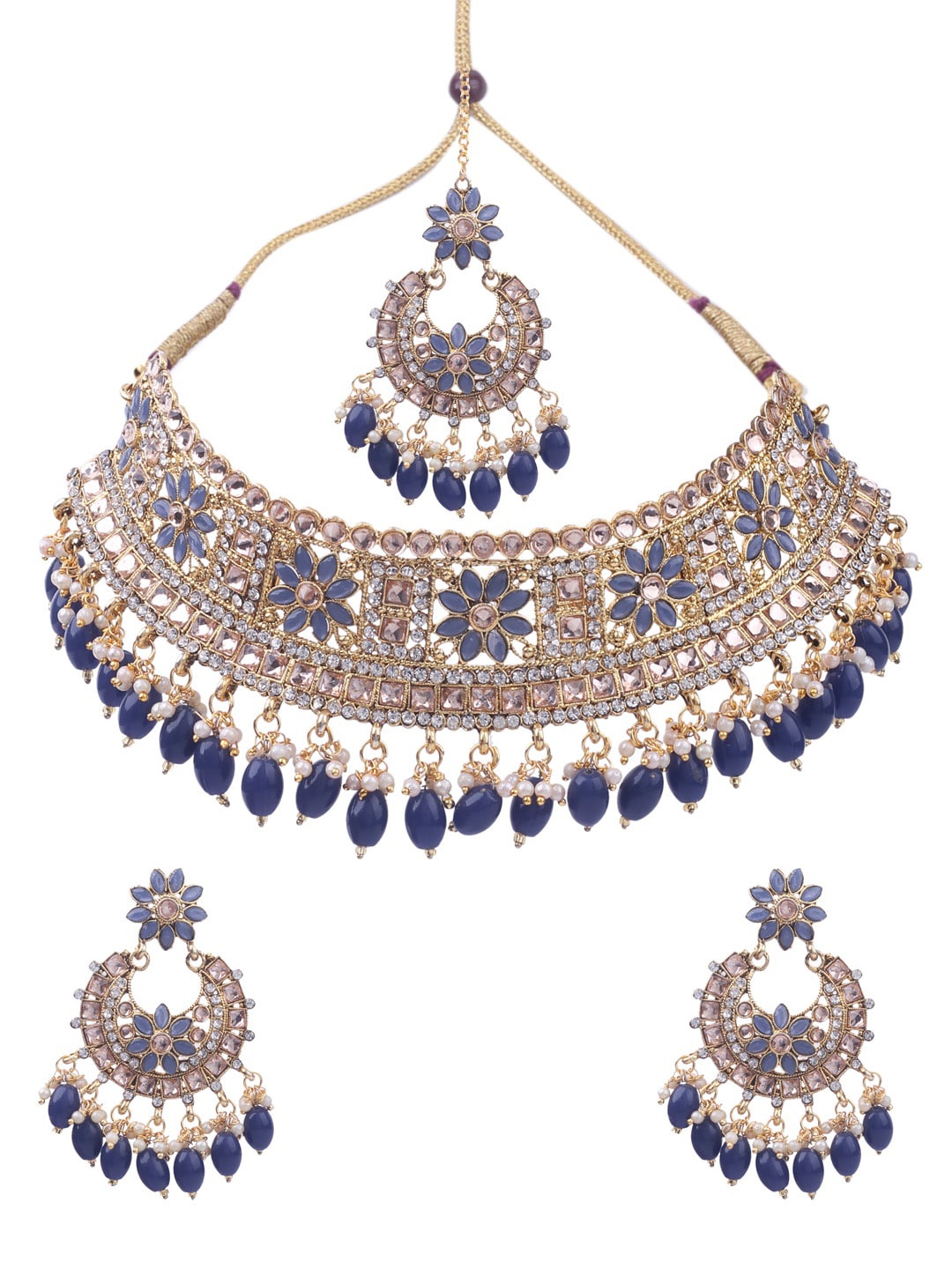 

AASHISH IMITATION Gold-Plated Stone Studded & Beaded Choker Jewellery Set