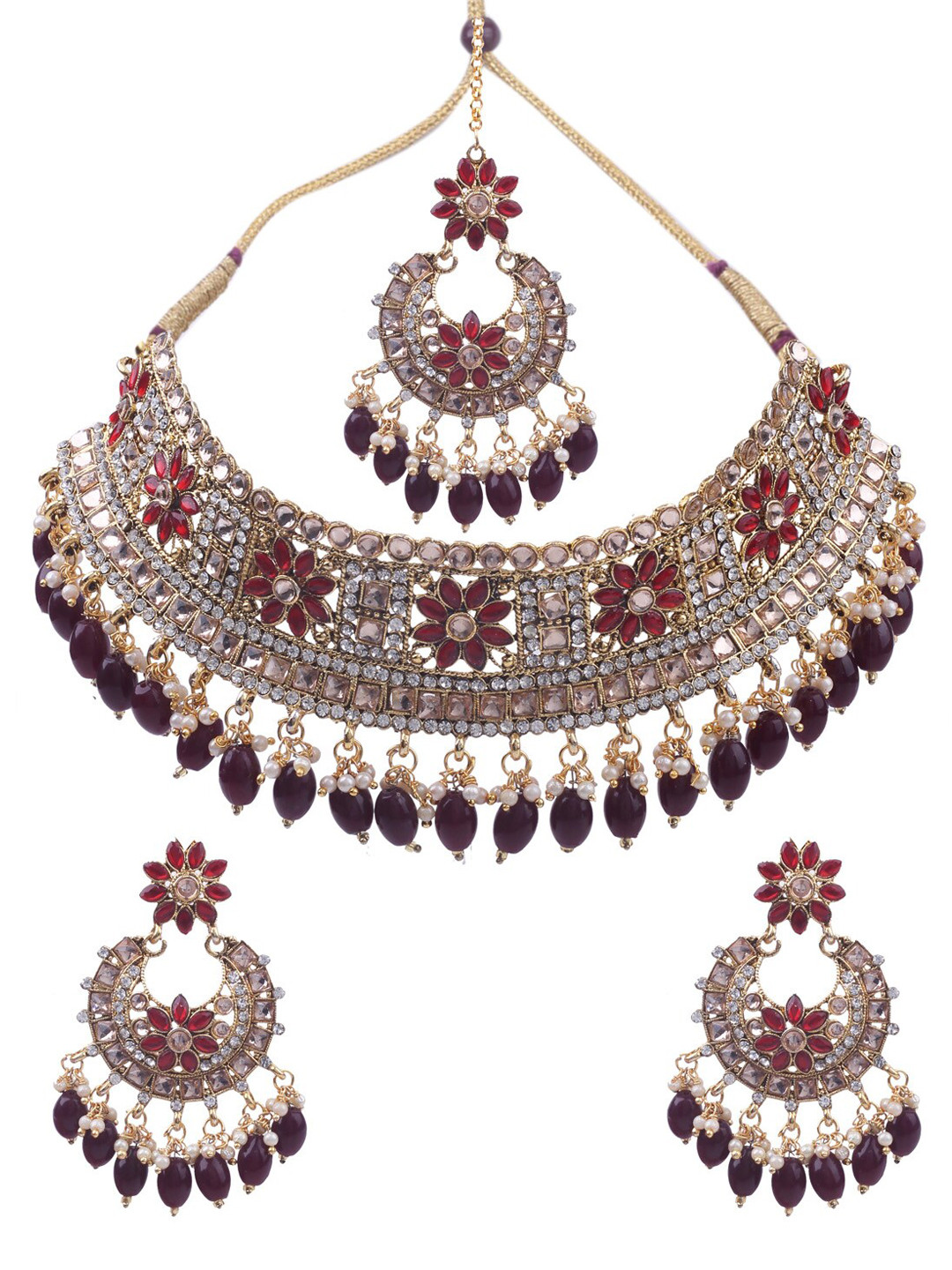 

AASHISH IMITATION Gold-Plated Stone Studded & Beaded Choker Jewellery Set