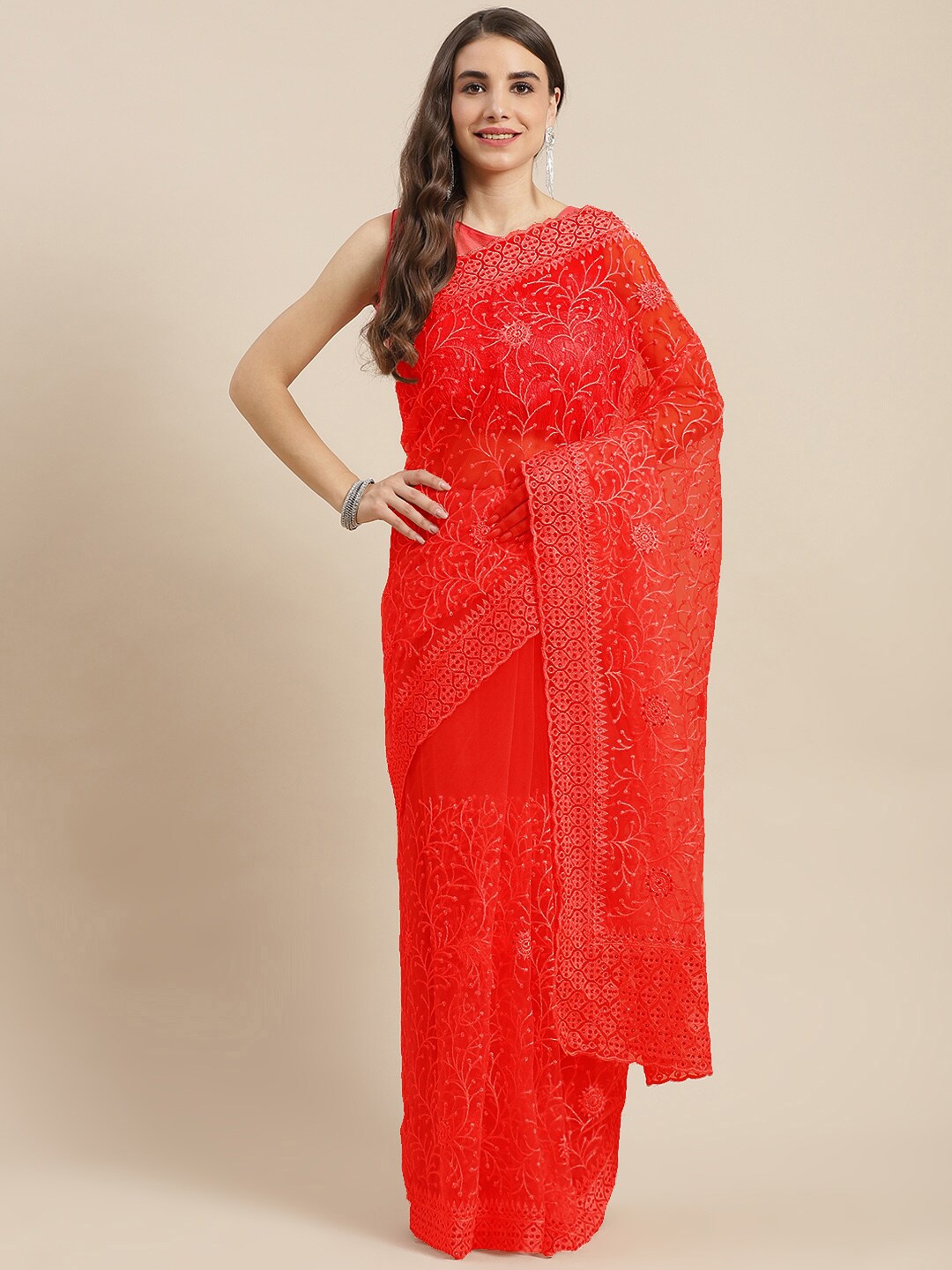 

Chhabra 555 Embellished Saree, Red