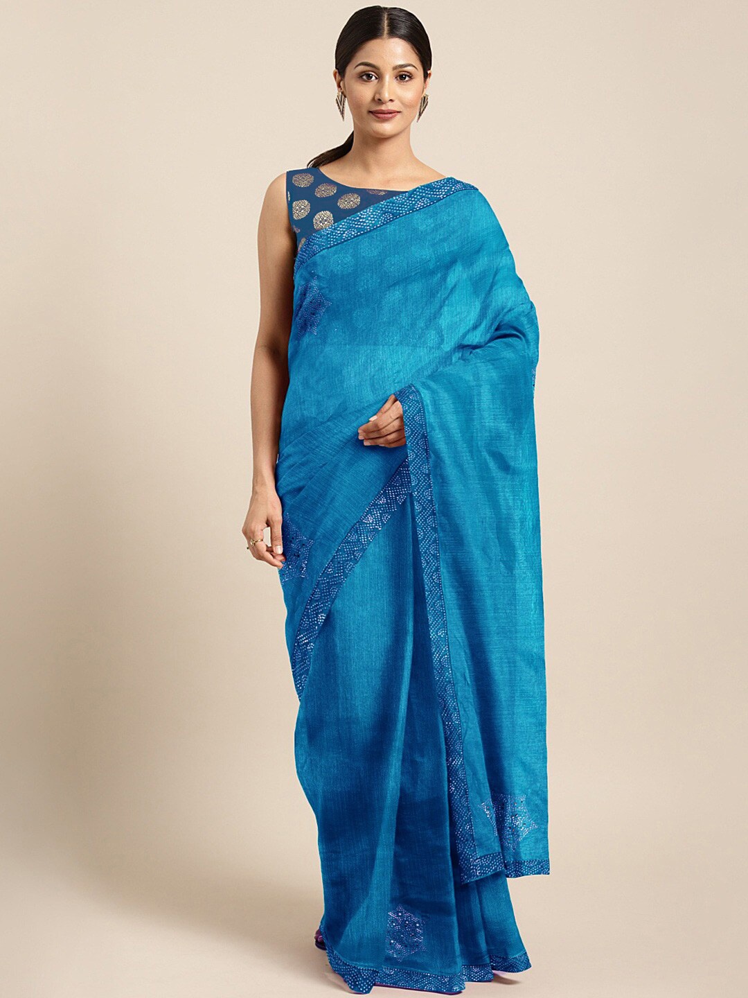 

Chhabra 555 Mirror Work Chanderi Silk Saree, Turquoise blue