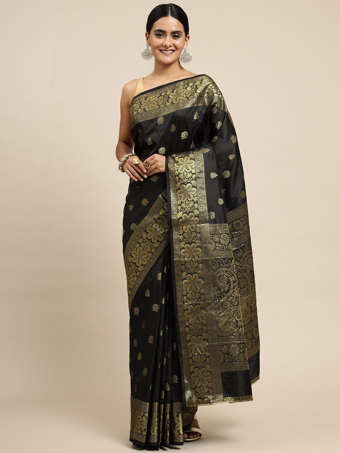 

AVANTIKA FASHION Ethnic Motif Woven Design Zari Pure Silk Kanjeevaram Saree, Green