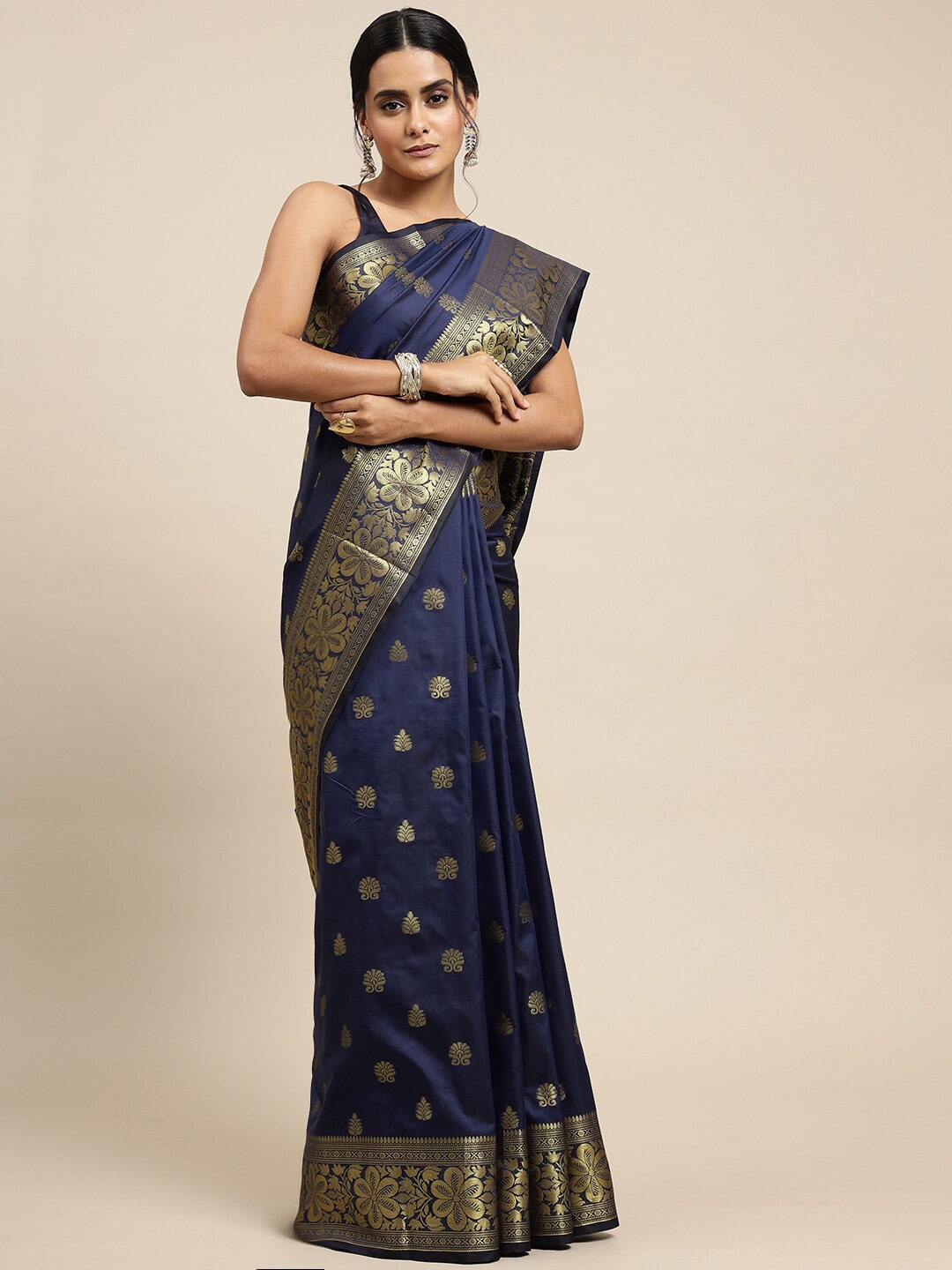 

AVANTIKA FASHION Ethnic Motif Woven Design Zari Pure Silk Kanjeevaram Saree, Blue