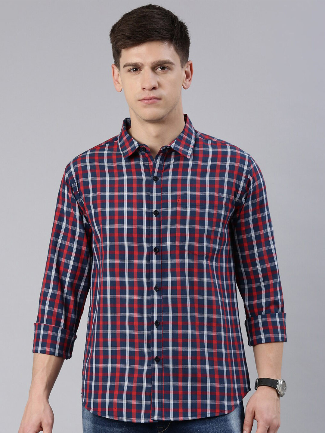 

Metronaut Tartan Checked Slim Fit Casual Shirt, Navy blue