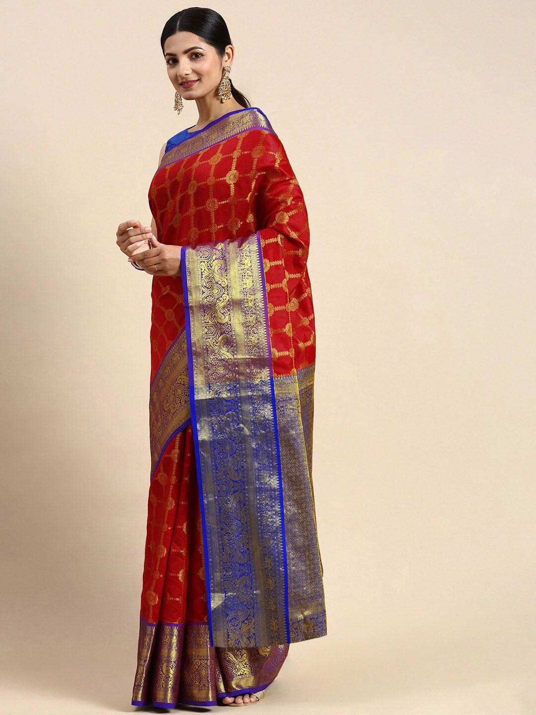 

AVANTIKA FASHION Ethnic Motif Woven Design Zari Pure Silk Kanjeevaram Saree, Red