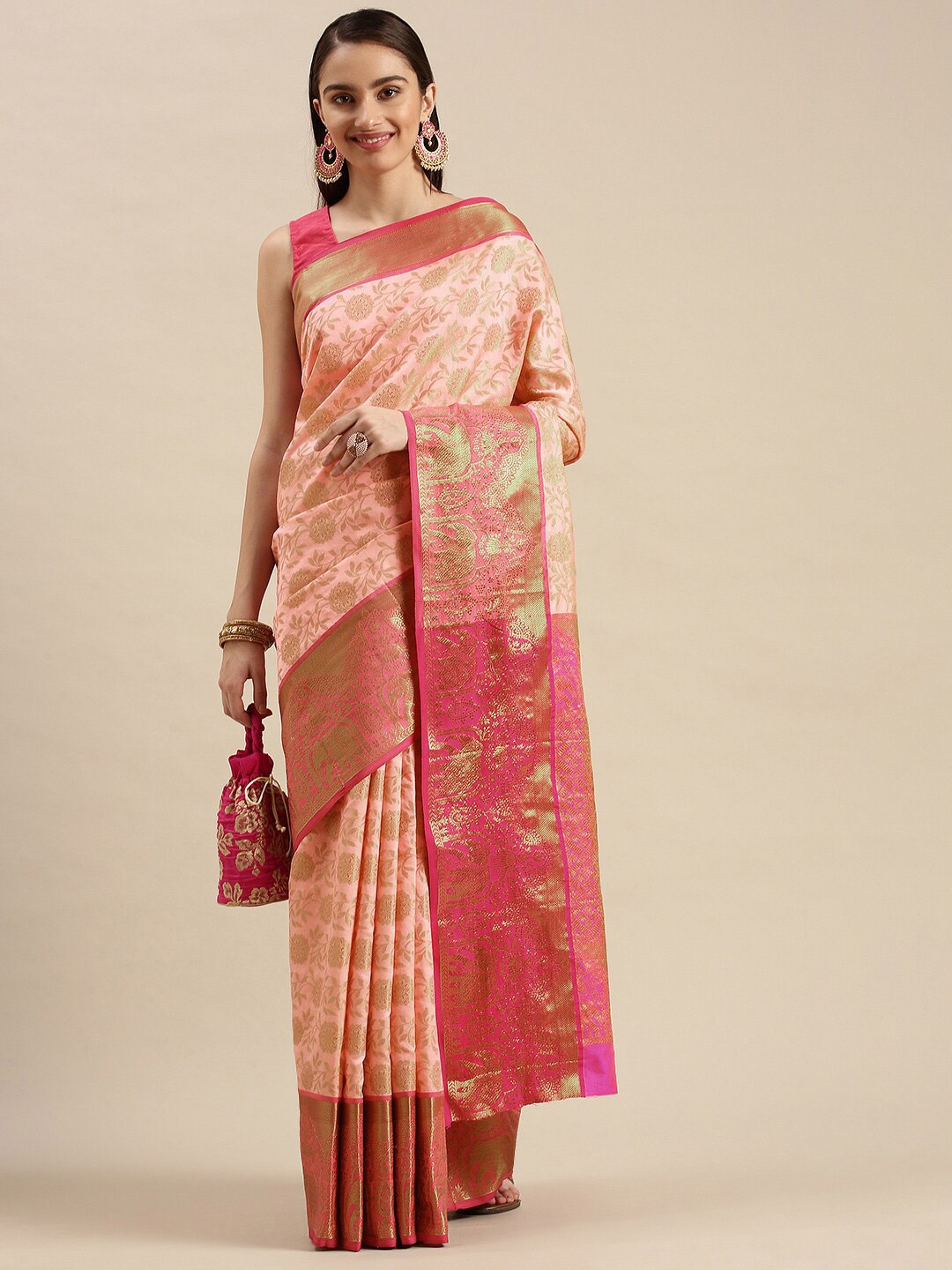 

AVANTIKA FASHION Floral Woven Design Zari Pure Silk Kanjeevaram Saree, Pink