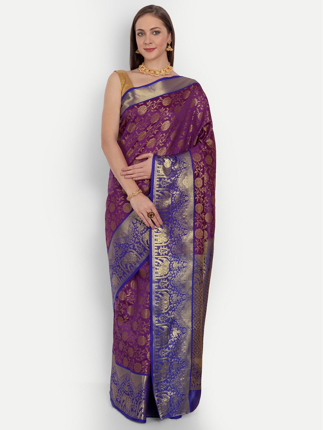 

AVANTIKA FASHION Floral Woven Design Zari Pure Silk Kanjeevaram Saree, Burgundy