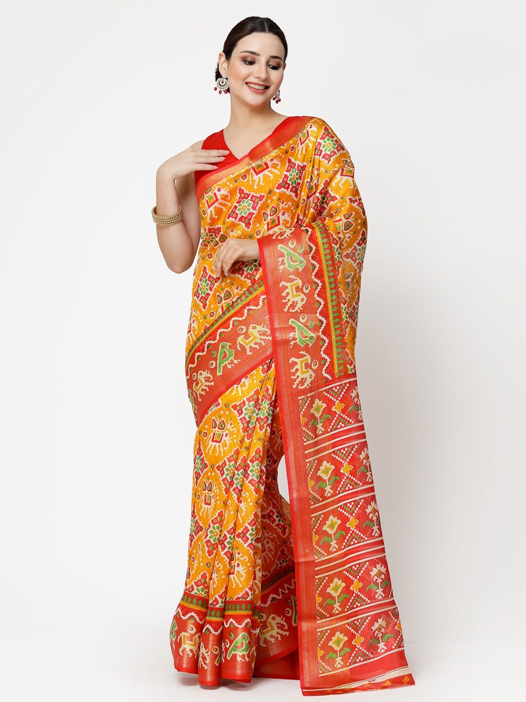 

KALINI Woven Design Zari Silk Cotton Banarasi Saree, Yellow