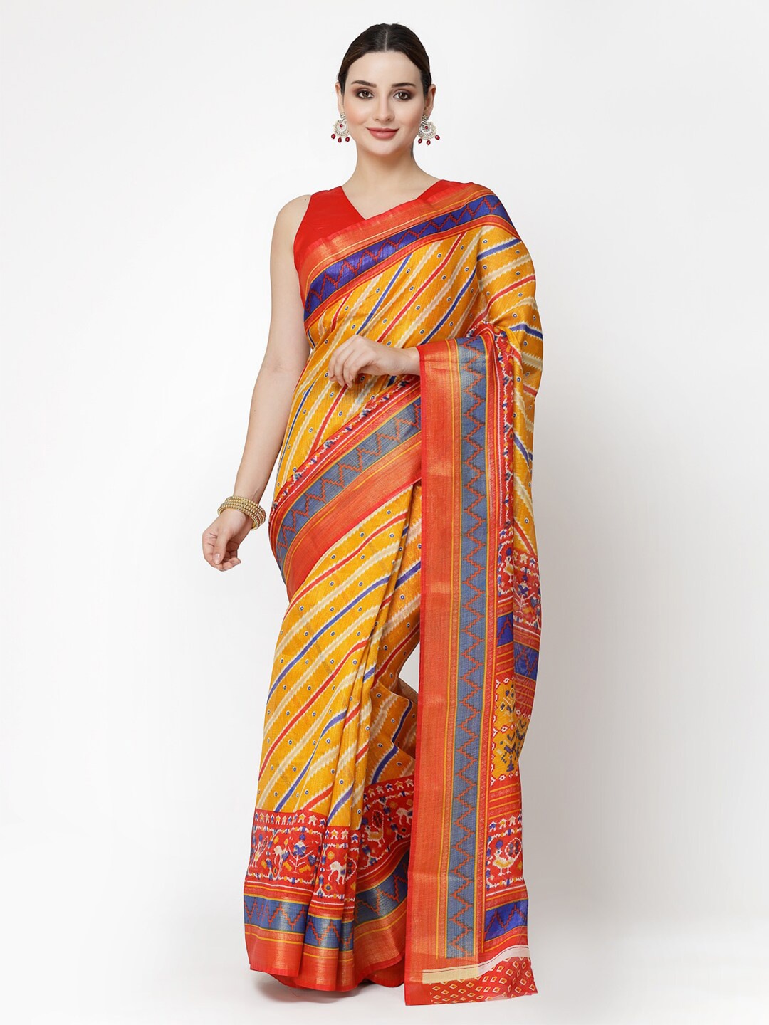 

KALINI Ethnic Motifs Woven Design Zari Silk Cotton Banarasi Saree, Yellow