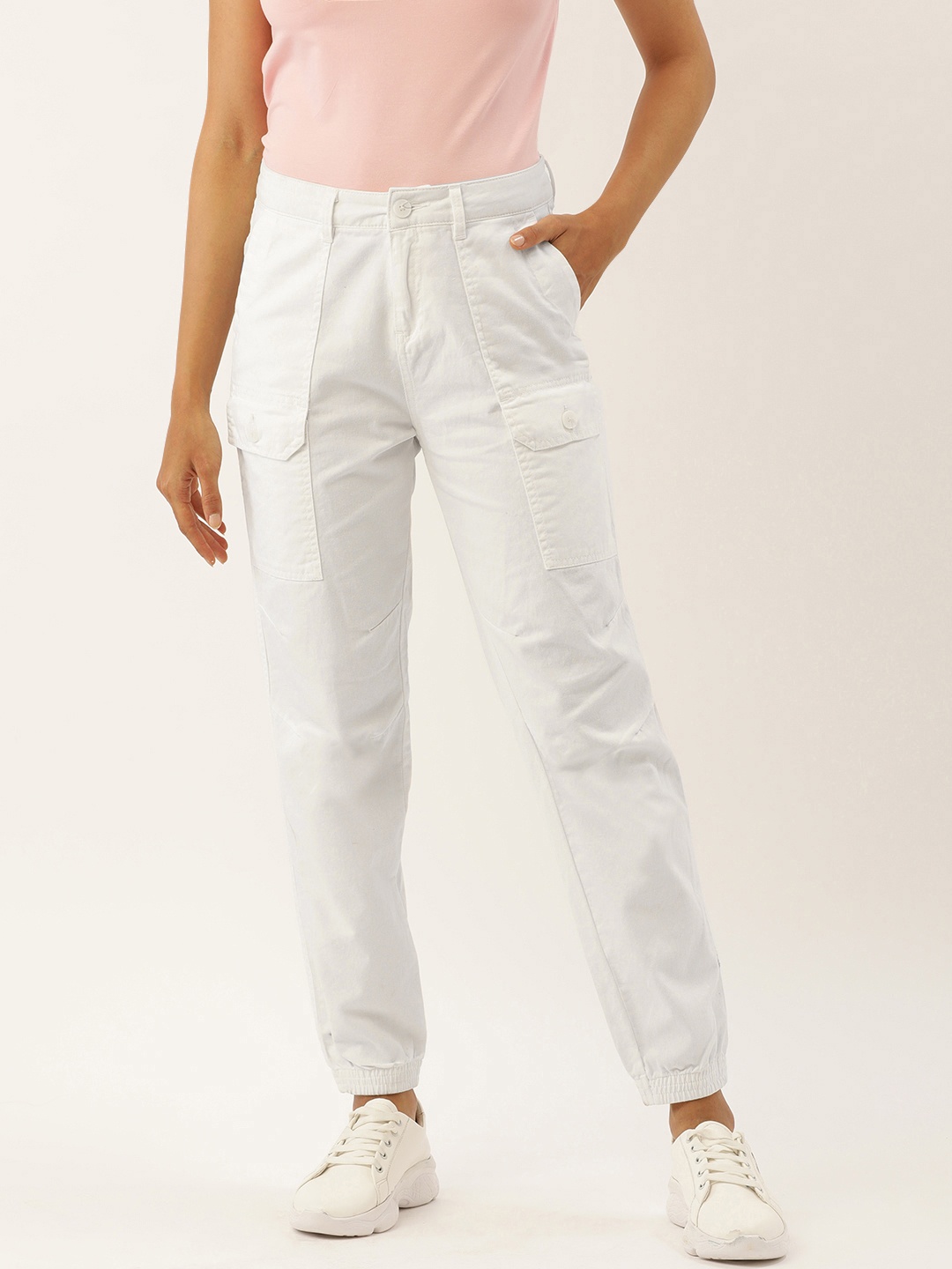 

IVOC Women Regular Fit Pure Cotton Cargo Joggers, White