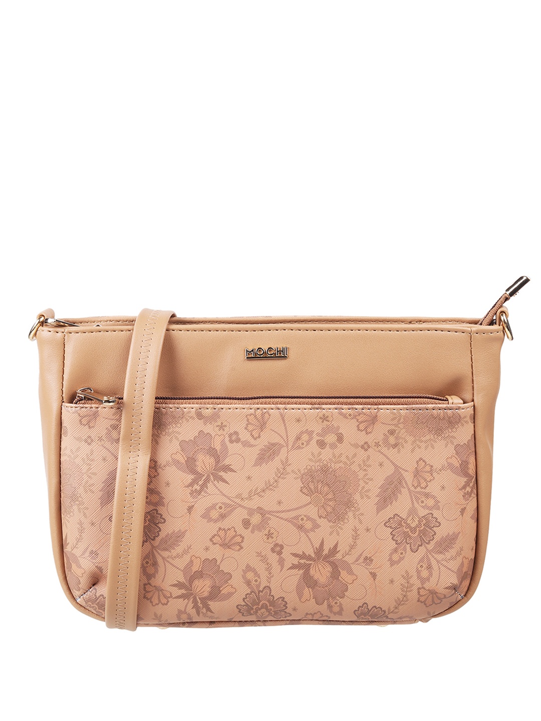 

Mochi Floral Textured Structured Sling Bag, Tan