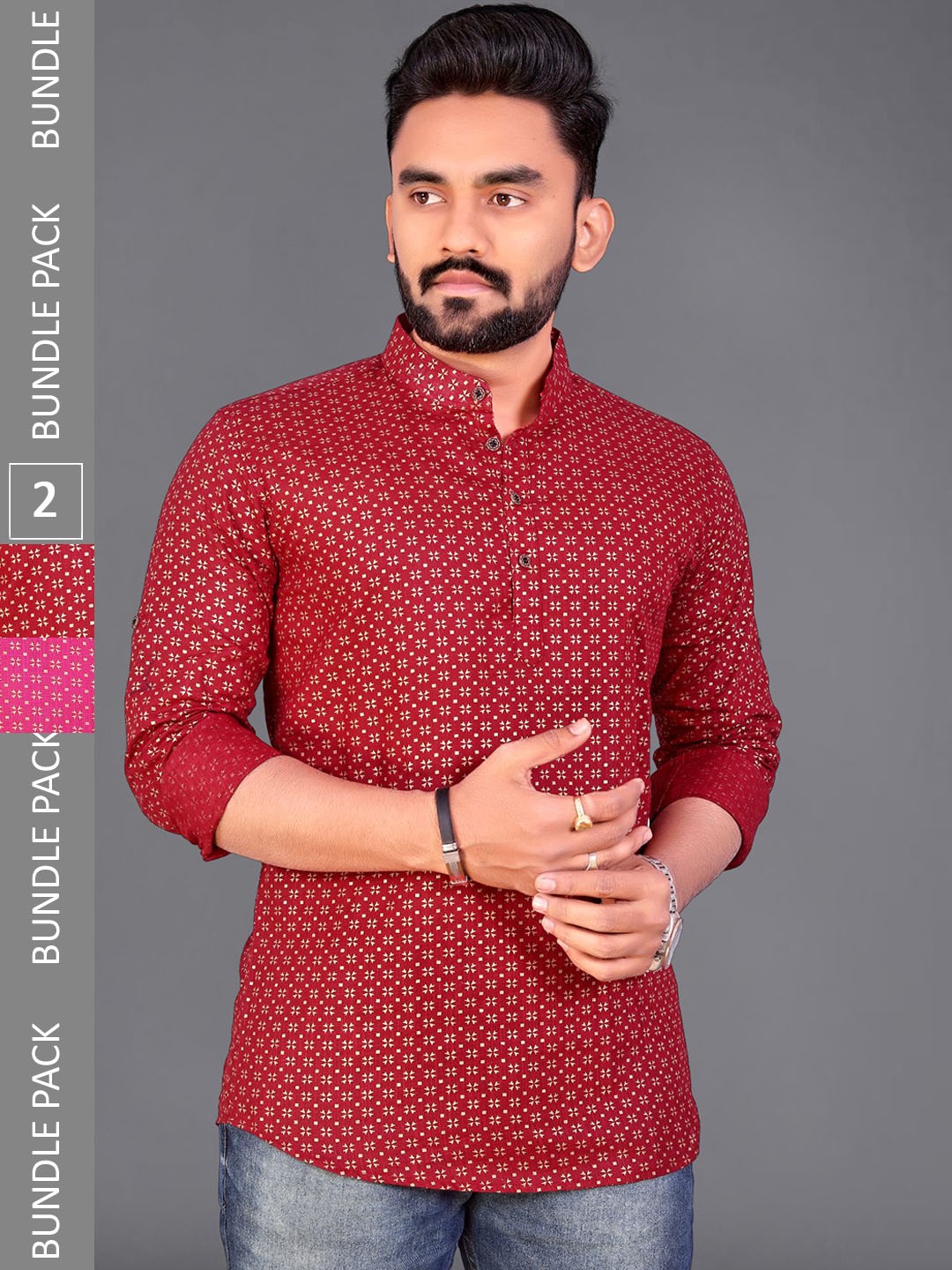 

ADWYN PETER Men Pack of 2 Printed Short Kurta, Maroon