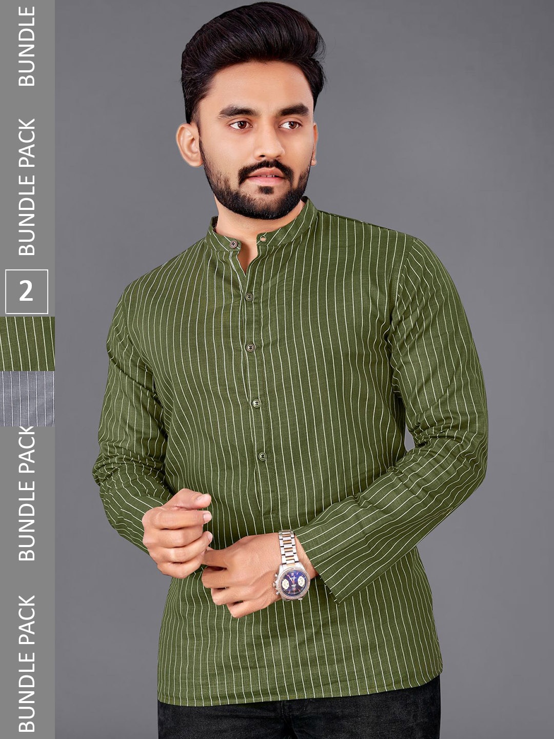 

ADWYN PETER Pack Of 2 Striped Cotton Kurta, Green