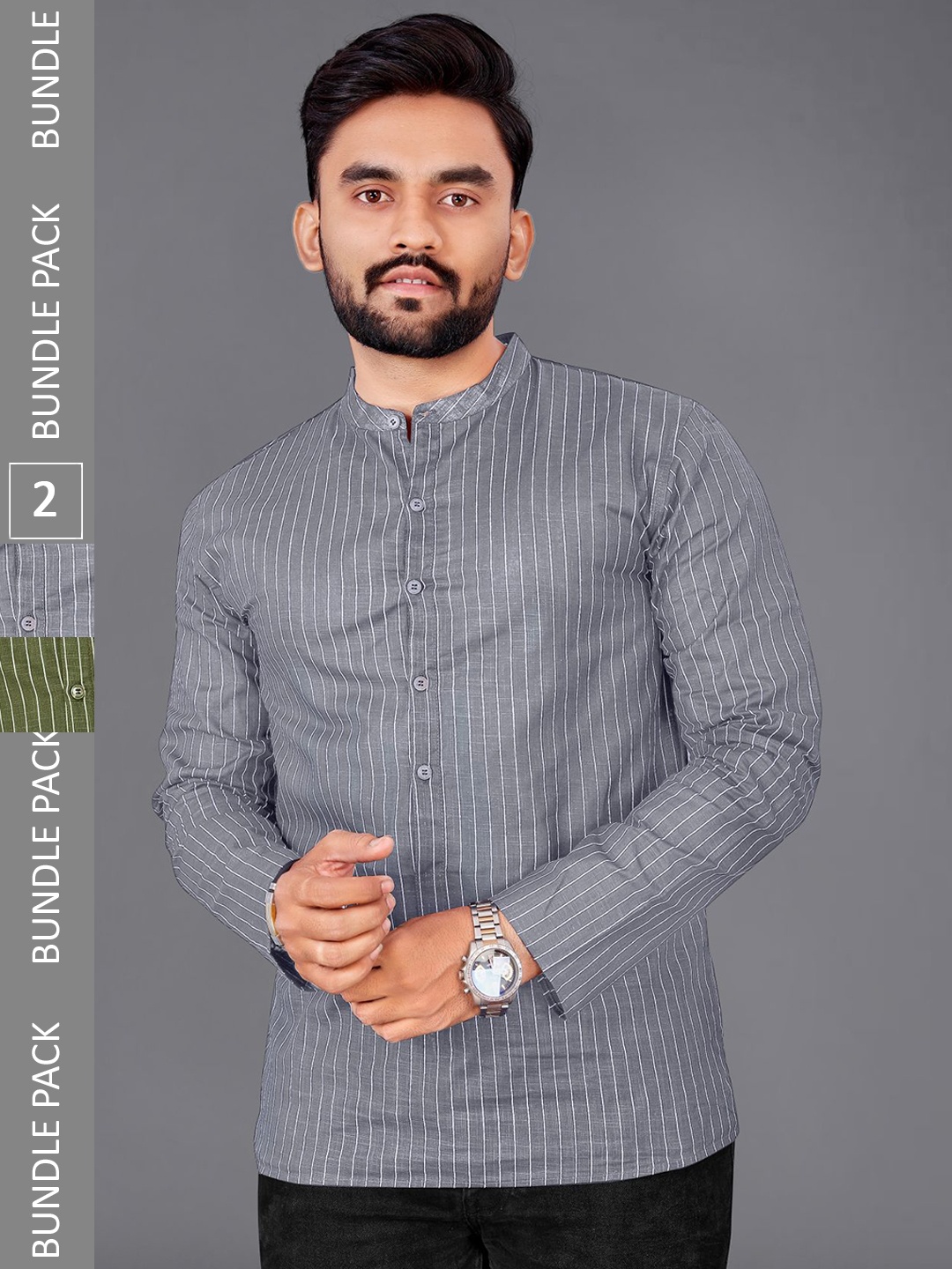 

ADWYN PETER Pack Of 2 Striped Cotton Kurta, Grey