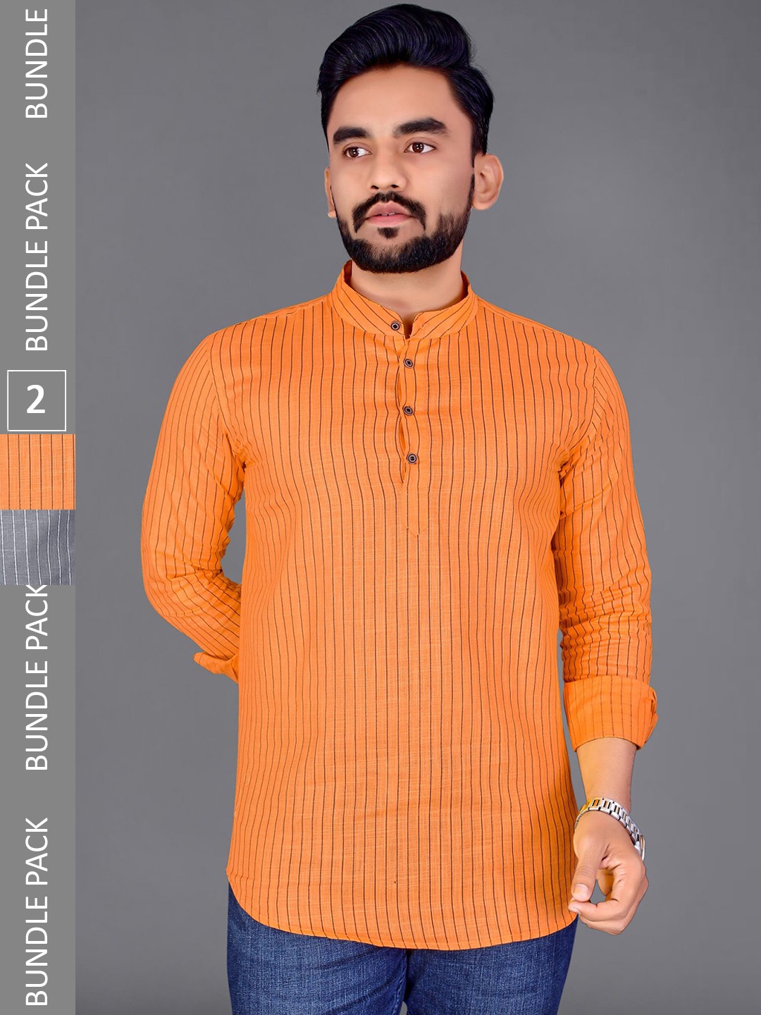 

ADWYN PETER Pack Of 2 Striped Cotton Kurta, Orange