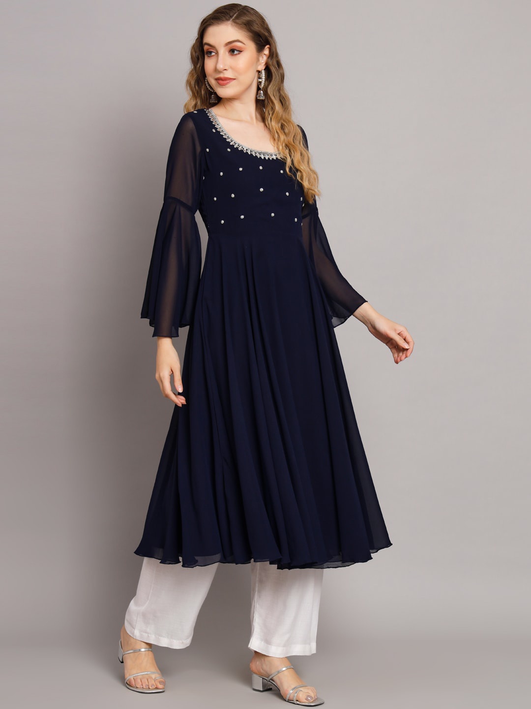 

Poshak Hub Yoke Design Georgette Anarkali Kurta, Navy blue