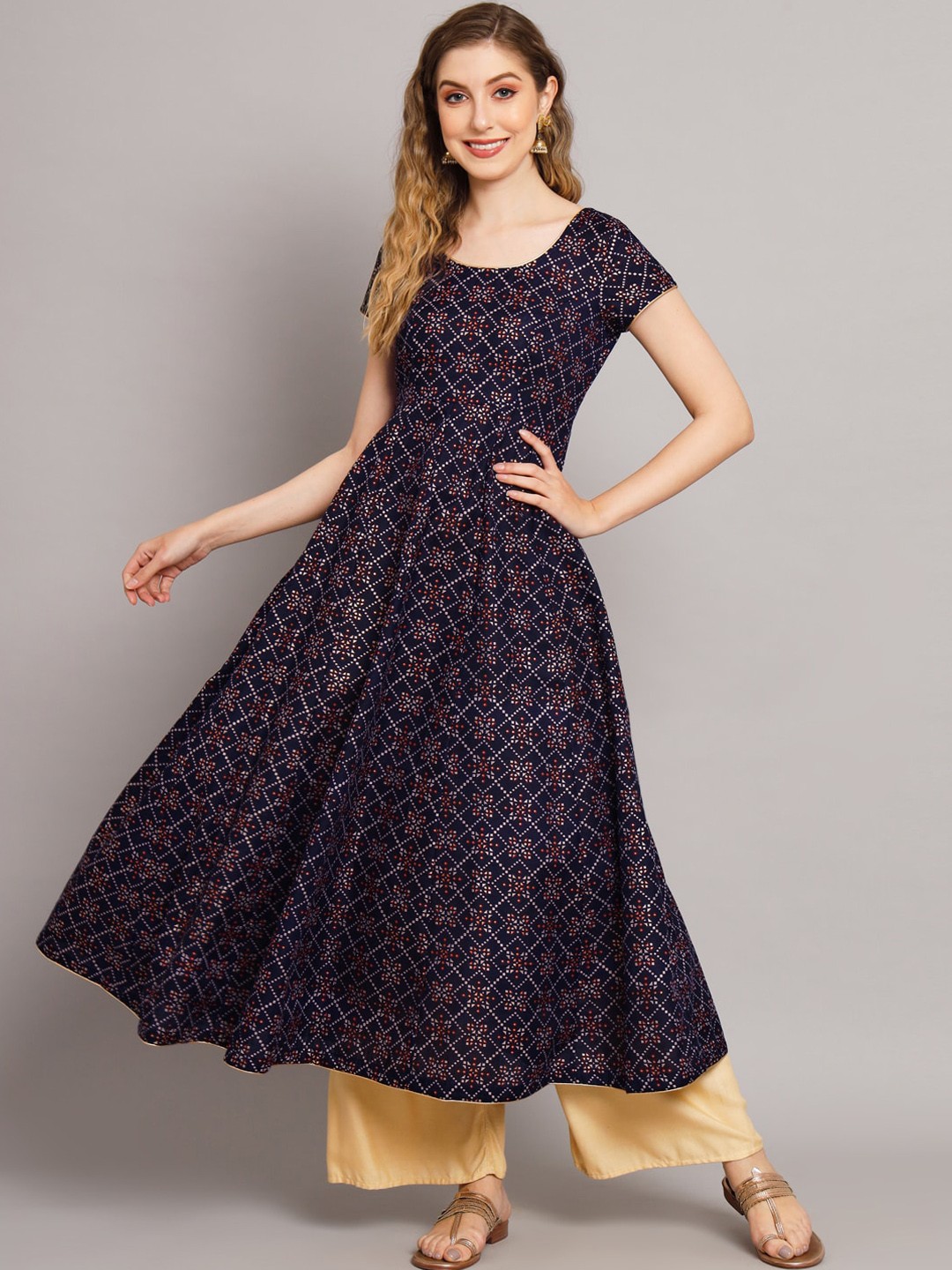 

Poshak Hub Geometric Printed Anarkali Cotton Kurta, Navy blue