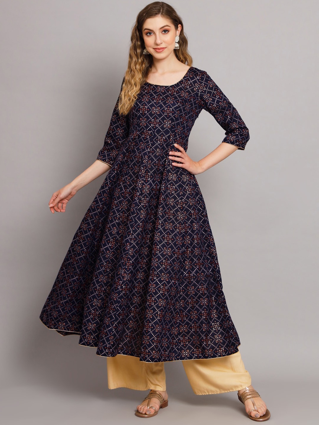 

Poshak Hub Ethnic Motifs Printed Cotton Anarkali Kurta, Blue