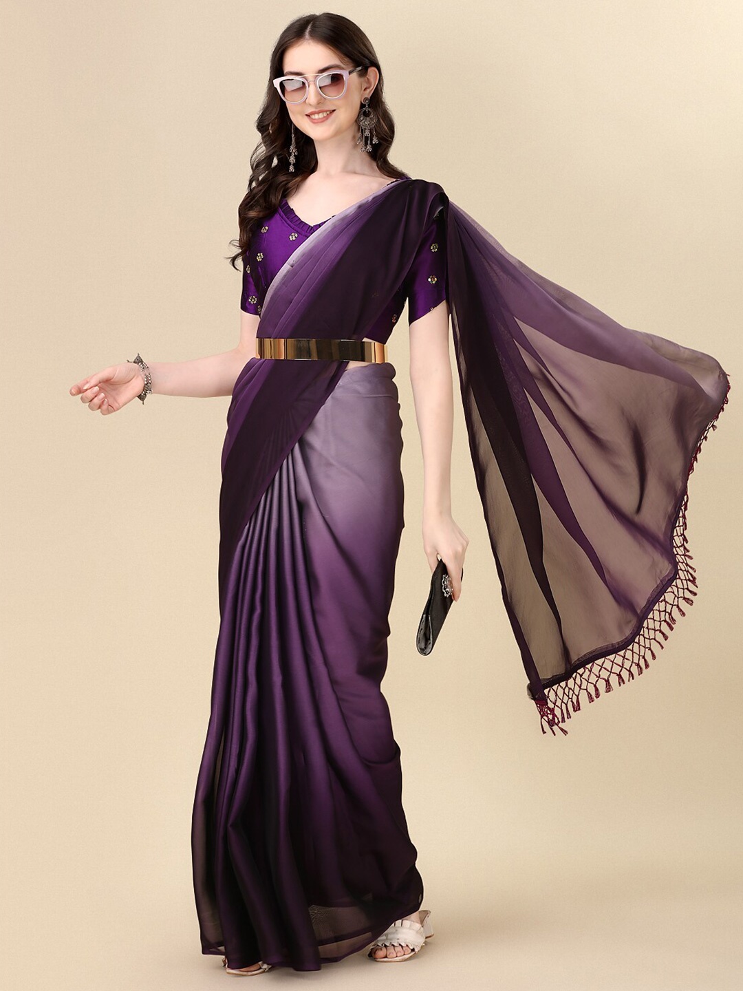 

Mitera Purple Ombre Sequinned Designer Saree