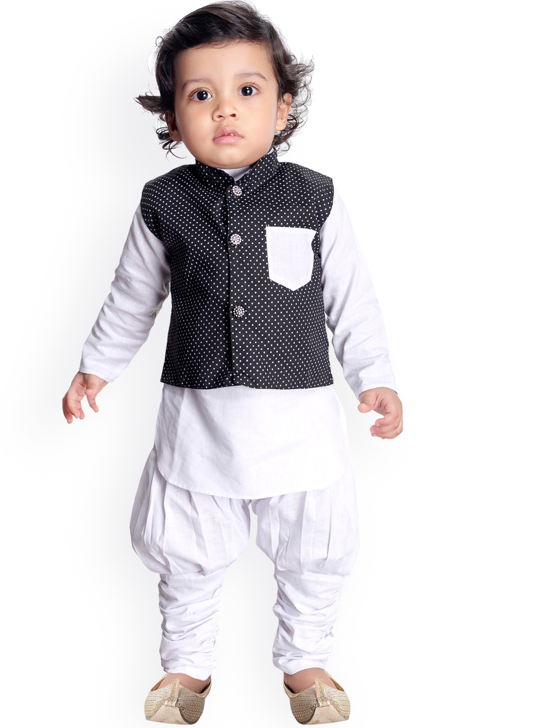 

BAESD Boys Regular Pure Cotton Kurta With Harem Pants & With Nehru jacket, White