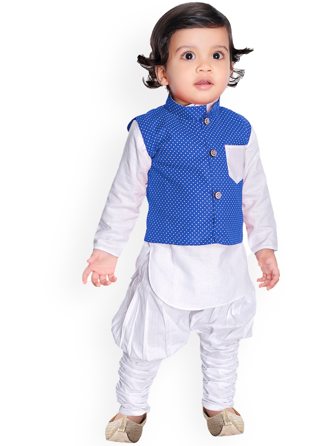 

BAESD Boys Regular Straight Pure Cotton Kurta & Churidar With Jacket, White