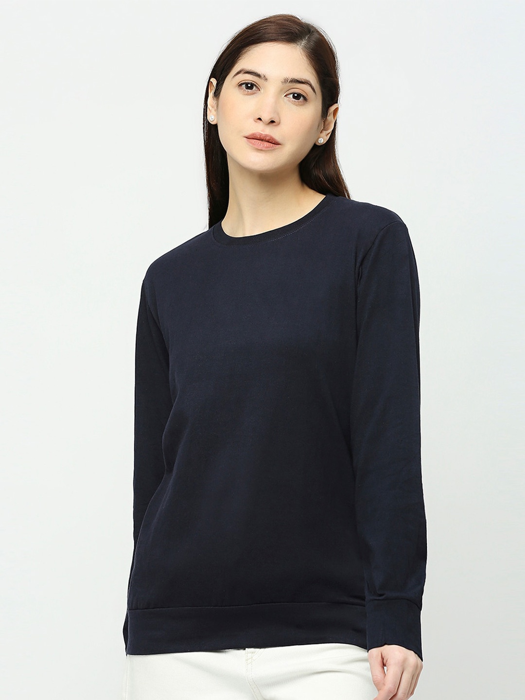 

STATUS MANTRA Round Neck Pure Cotton Casual T-Shirt, Navy blue