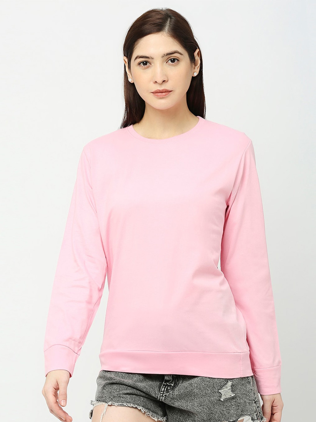 

STATUS MANTRA Round Neck Pure Cotton Casual T-Shirt, Pink