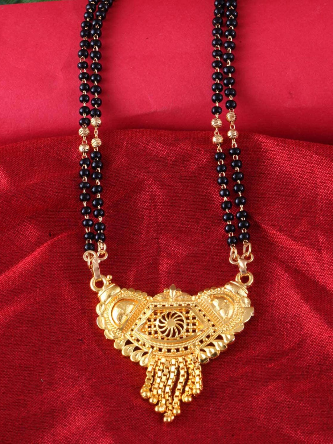 

MEENAZ Gold Plated Black Beaded Long Mangalsutra