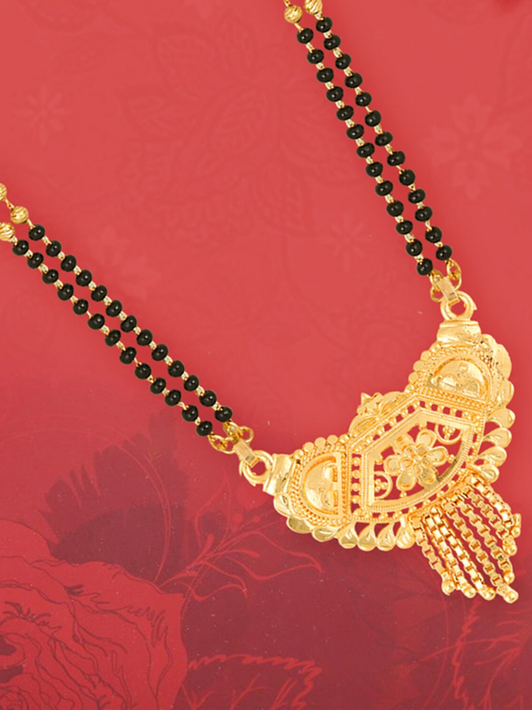 

MEENAZ Gold Plated Black Beaded Long Mangalsutra