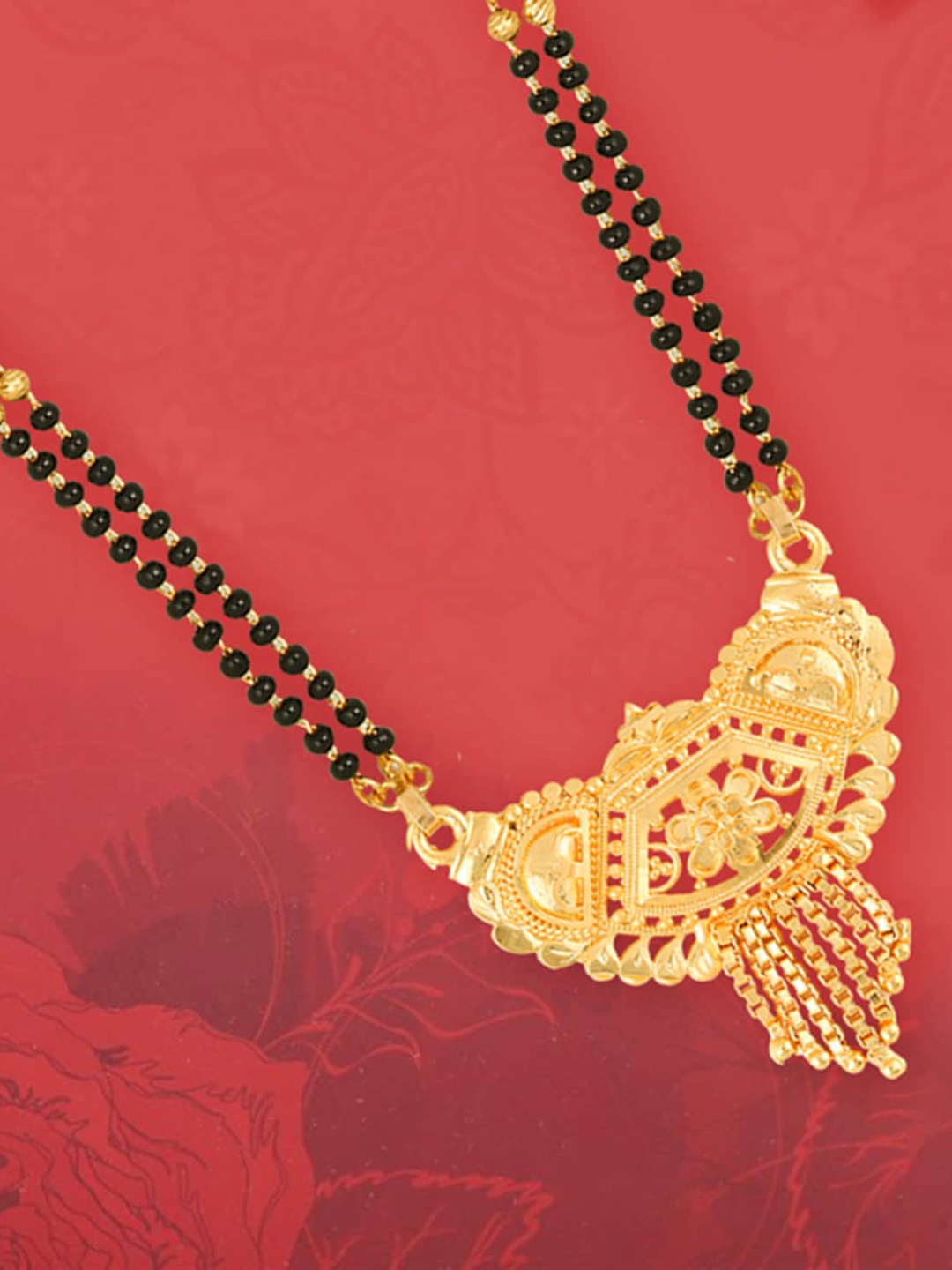 

MEENAZ Gold-Plated & Beaded Long Chain Mangalsutra