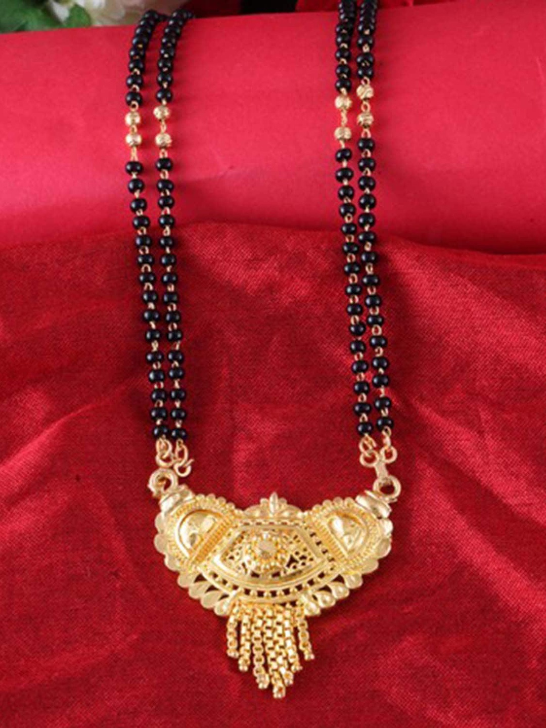 

MEENAZ Gold-Plated & Beaded Long Chain Mangalsutra