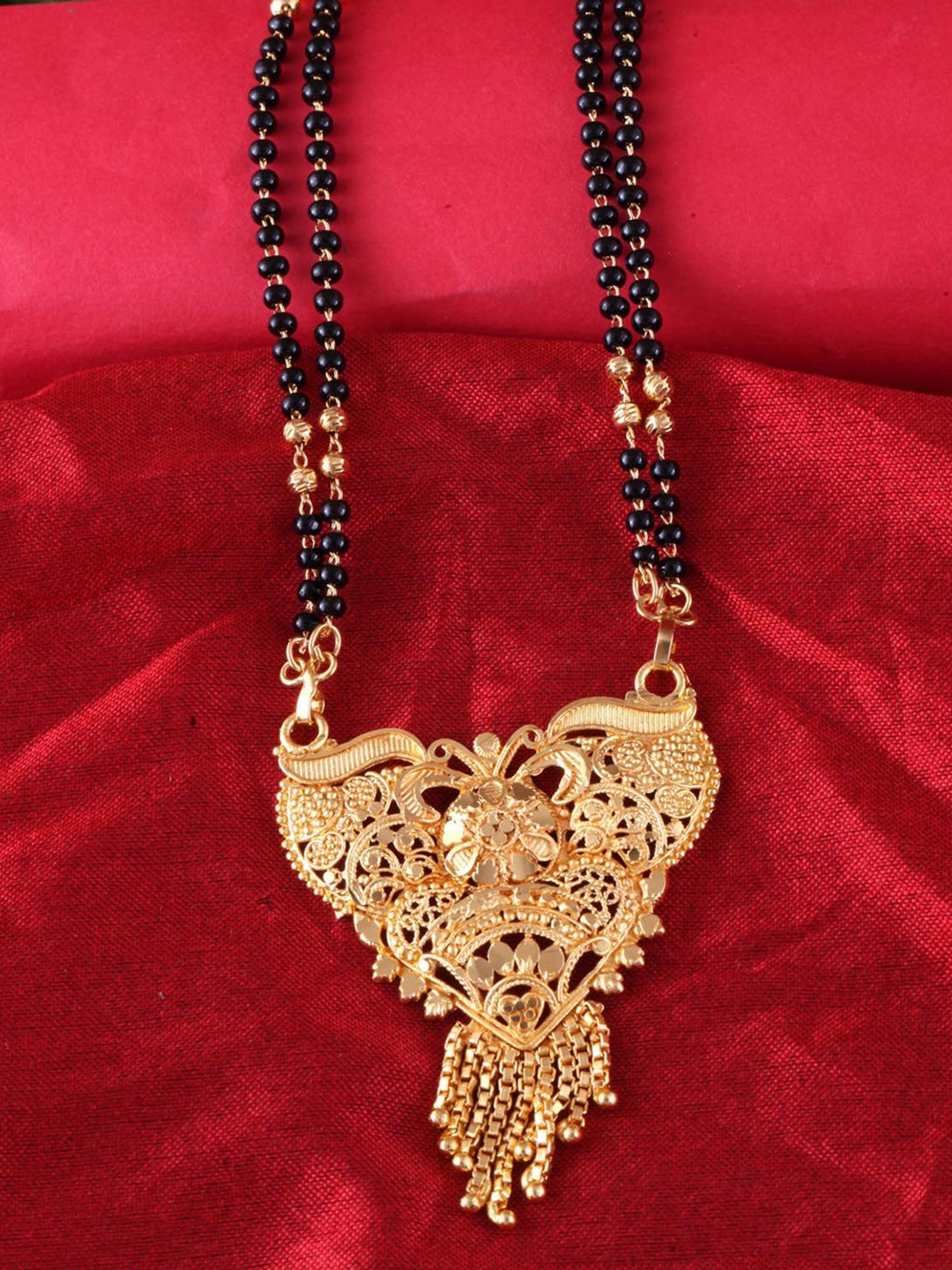 

MEENAZ Gold-Plated & Beaded Long Chain Mangalsutra