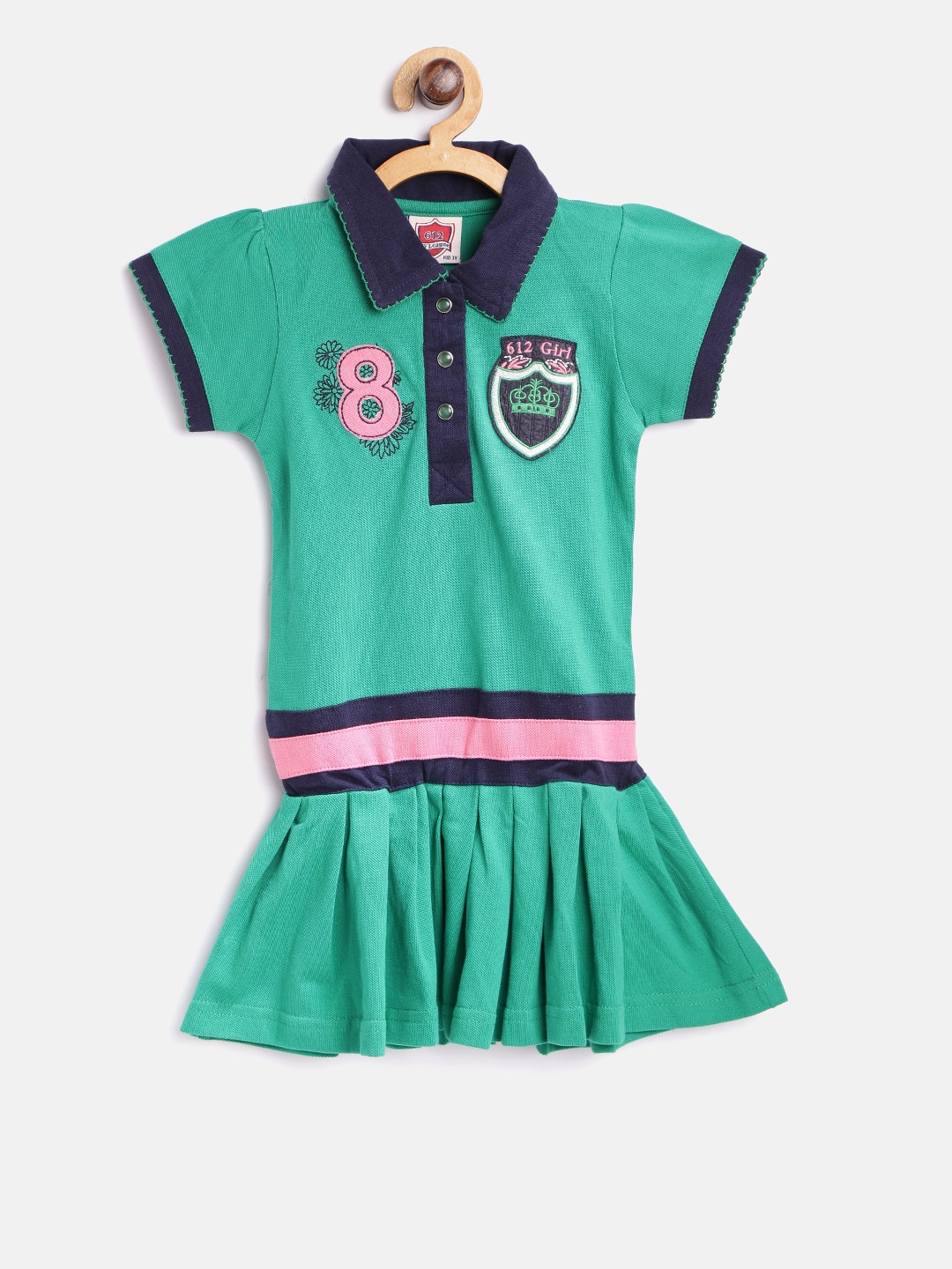 

612 Ivy League Girls Green Solid Drop-Waist Dress