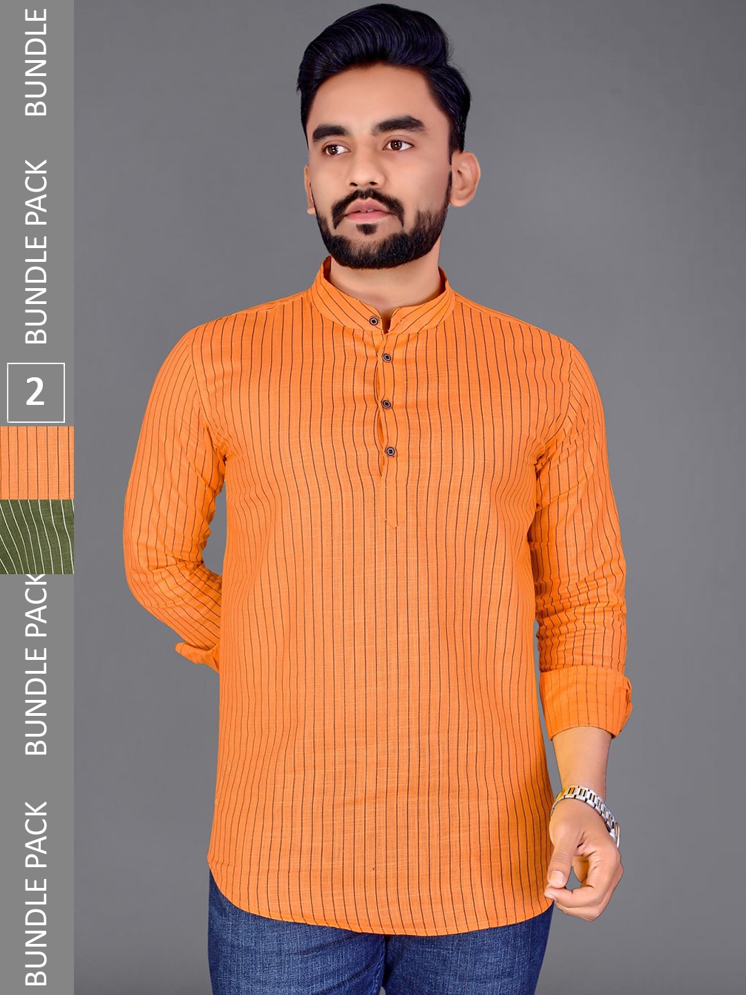 

ADWYN PETER Pack Of 2 Striped Cotton Kurta, Orange