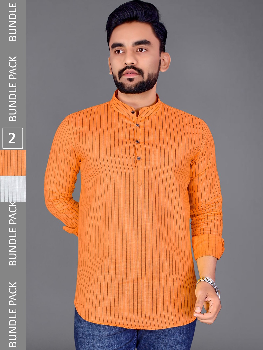 

ADWYN PETER Pack Of 2 Striped Cotton Kurta, Orange