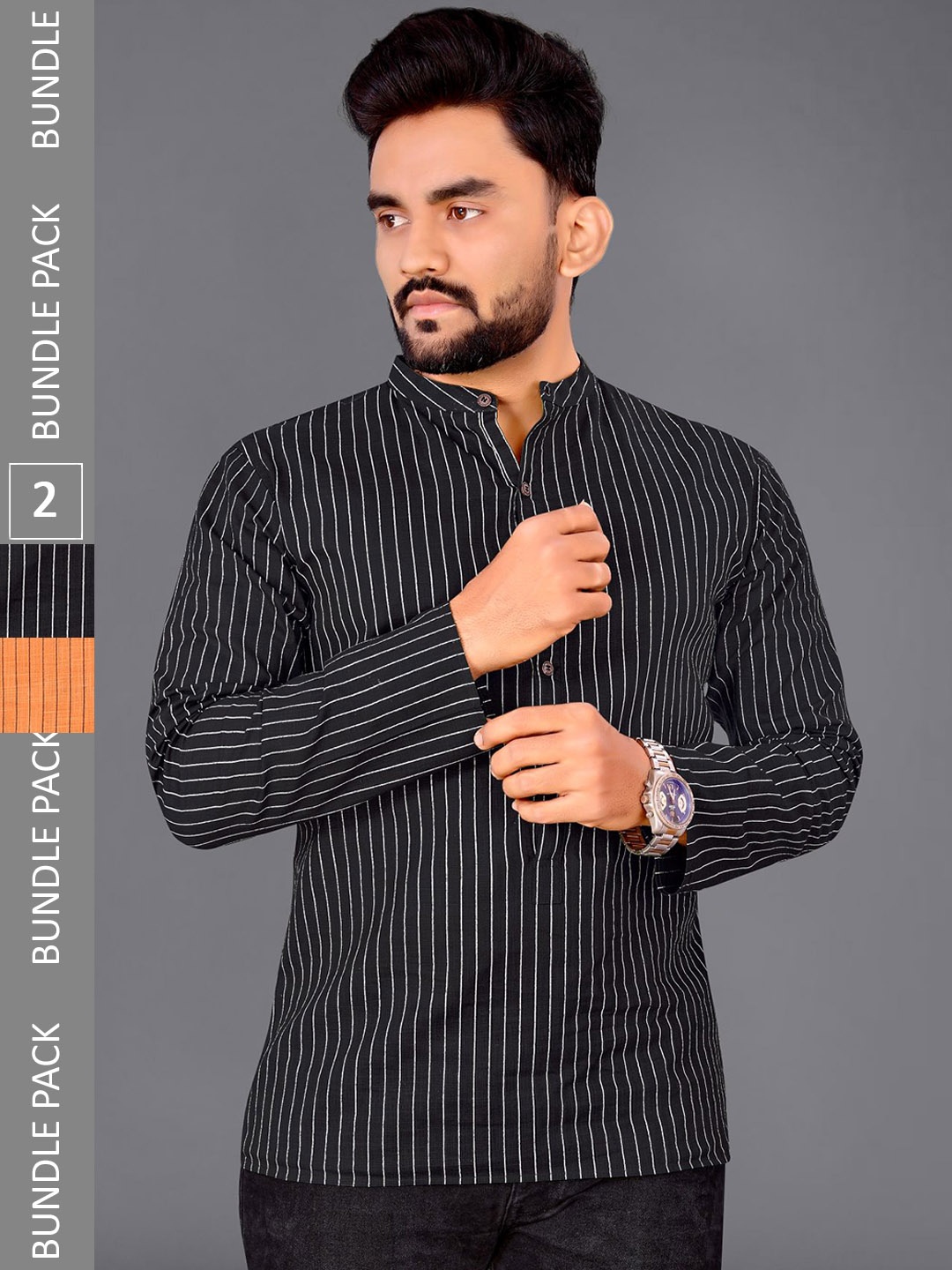 

ADWYN PETER Pack Of 2 Striped Cotton Kurta, Orange