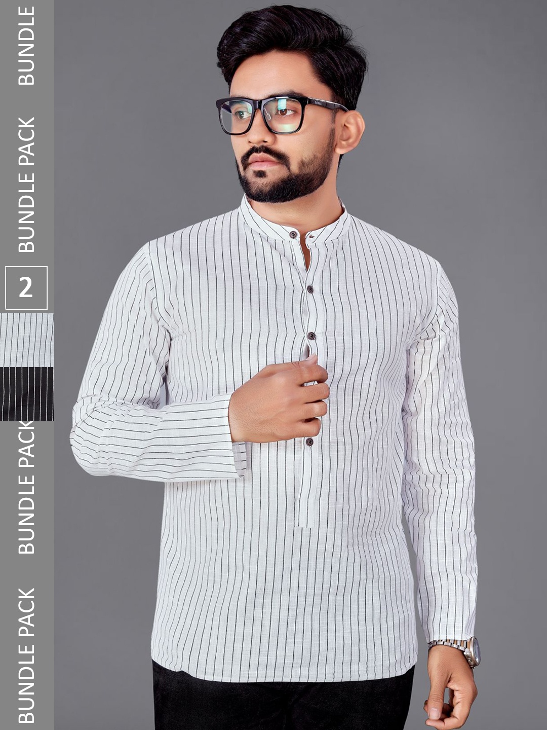 

ADWYN PETER Pack Of 2 Striped Cotton Kurta, White
