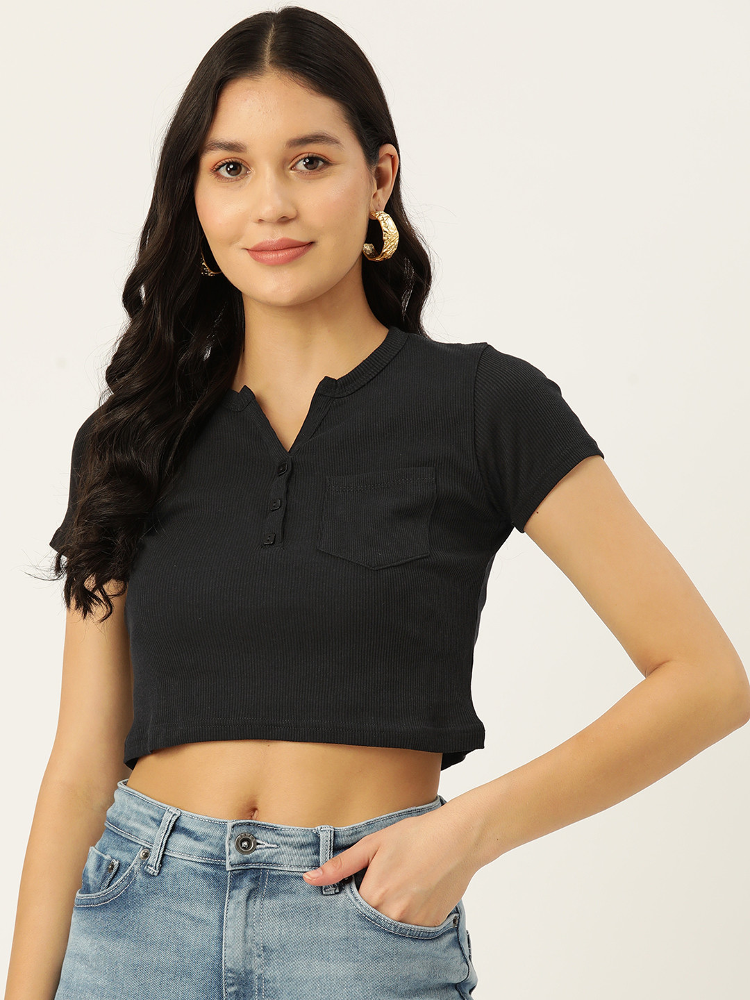 

Malachi Pure Cotton Regular Crop Top, Black