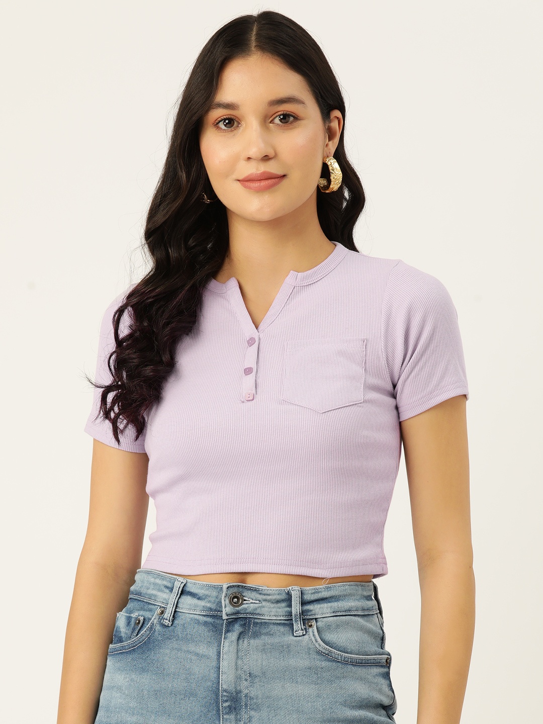 

Malachi Pure Cotton Regular Crop Top, Lavender