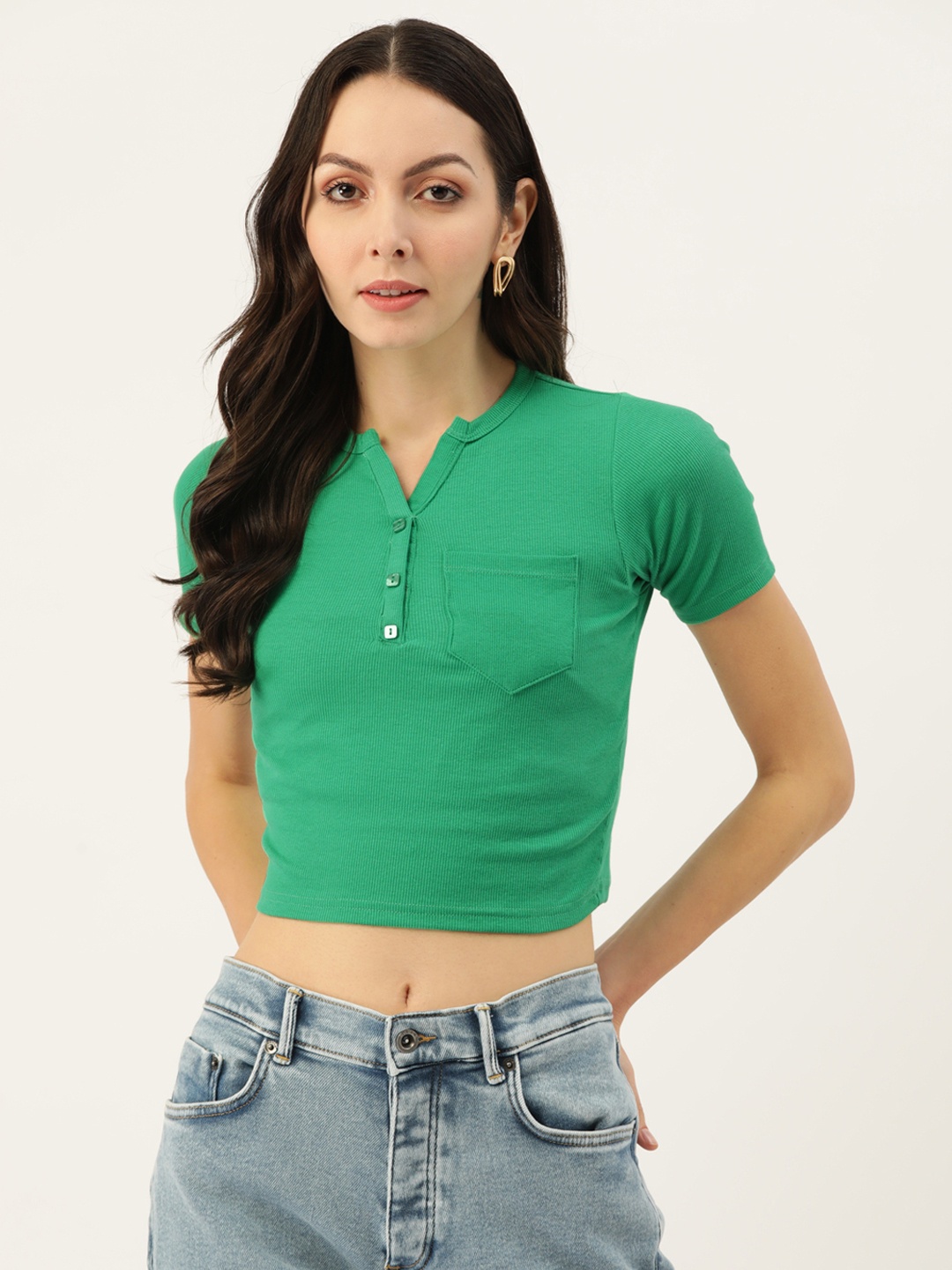 

Malachi Pure Cotton Regular Crop Top, Green