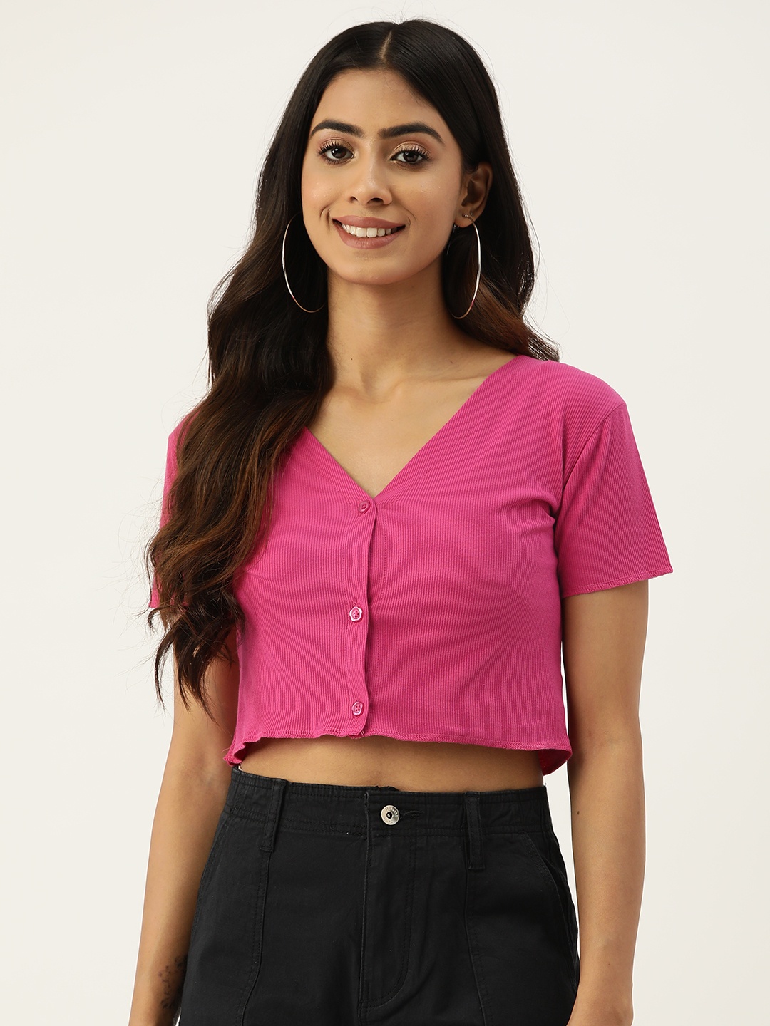 

Malachi Pink Cotton Ribbed Crop Top
