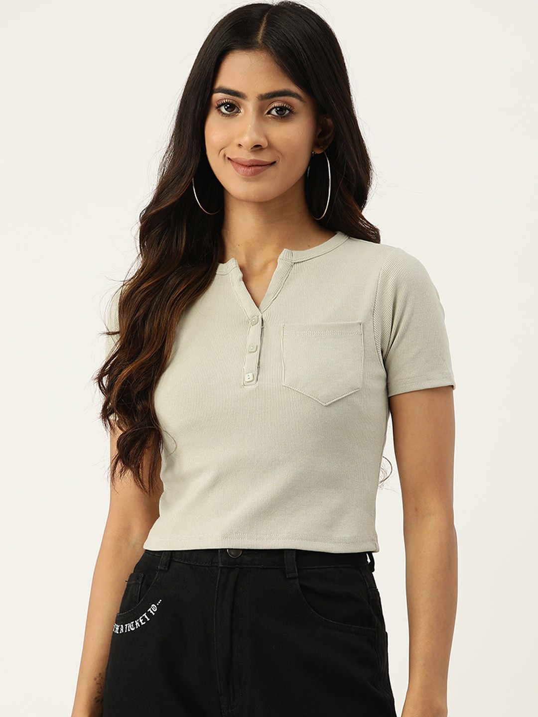 

Malachi Solid Cotton Ribbed Crop Top, Beige