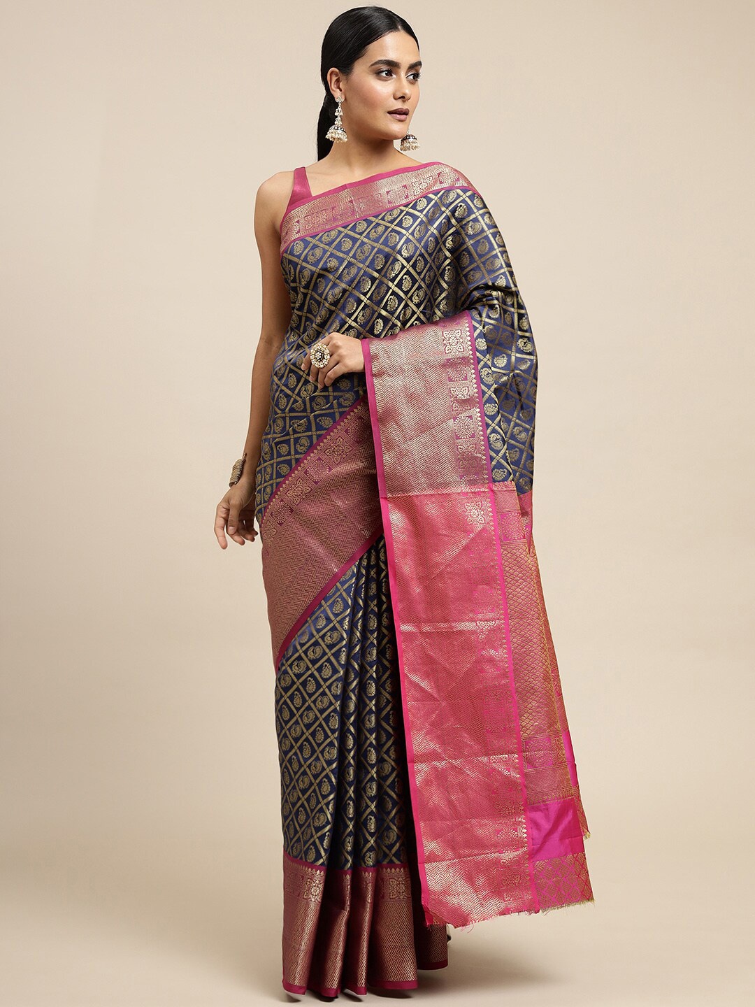 

AVANTIKA FASHION Paisley Woven Design Zari Pure Silk Kanjeevaram Saree, Blue