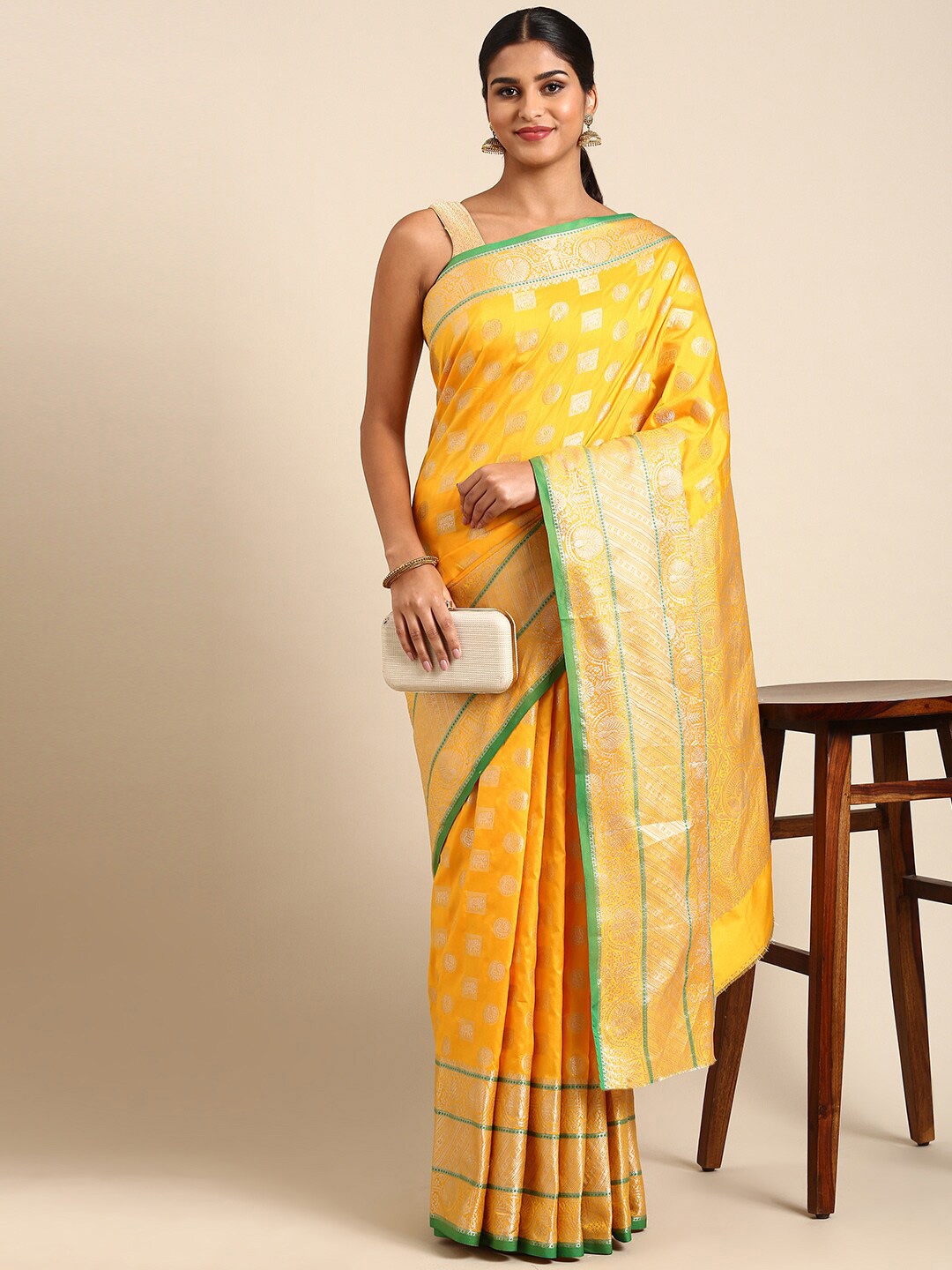

AVANTIKA FASHION Ethnic Woven Design Zari Pure Silk Kanjeevaram Saree, Yellow