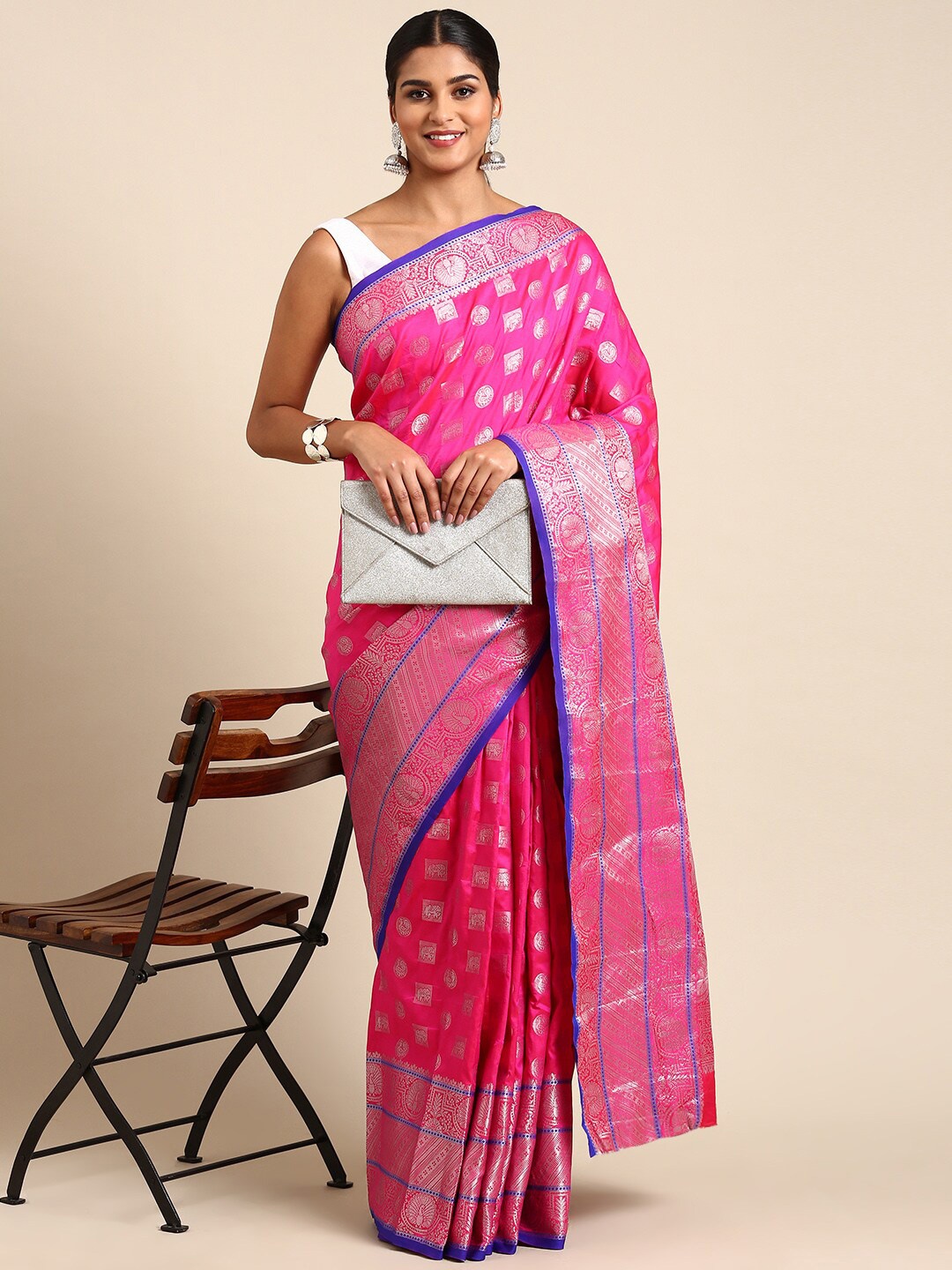 

AVANTIKA FASHION Ethnic Woven Design Zari Pure Silk Kanjeevaram Saree, Pink