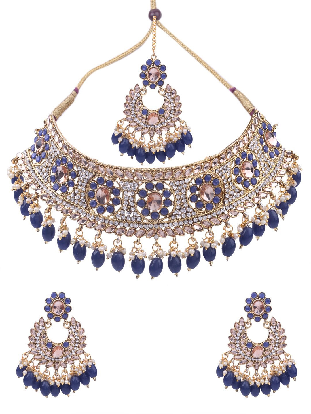 

AASHISH IMITATION Gold-Plated Stone Studded Choker With Earrnings & Maang Tikka Set